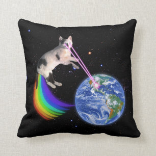 Laser Rainbow Space Cat Cushion