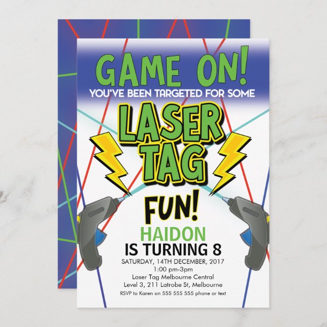 Laser Tag Birthday Invitation (Front/Back)