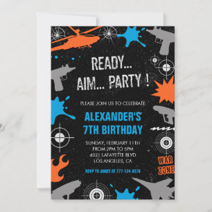 Laser tag birthday invitations gun war 