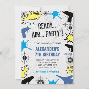 Laser tag birthday invitations war hunting kids