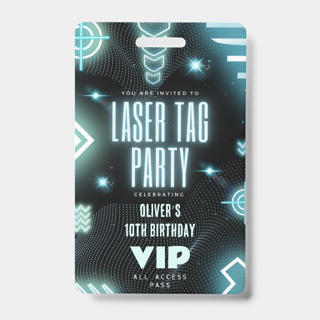 Laser tag birthday party invitation VIP ID Badge (Front)