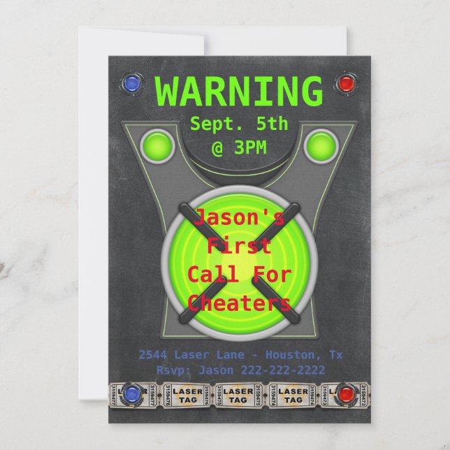 Laser Tag Cheaters Birthday Party Invitation (Front)