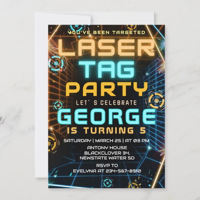 Laser Tag Game Birthday Party Invitation (Front)