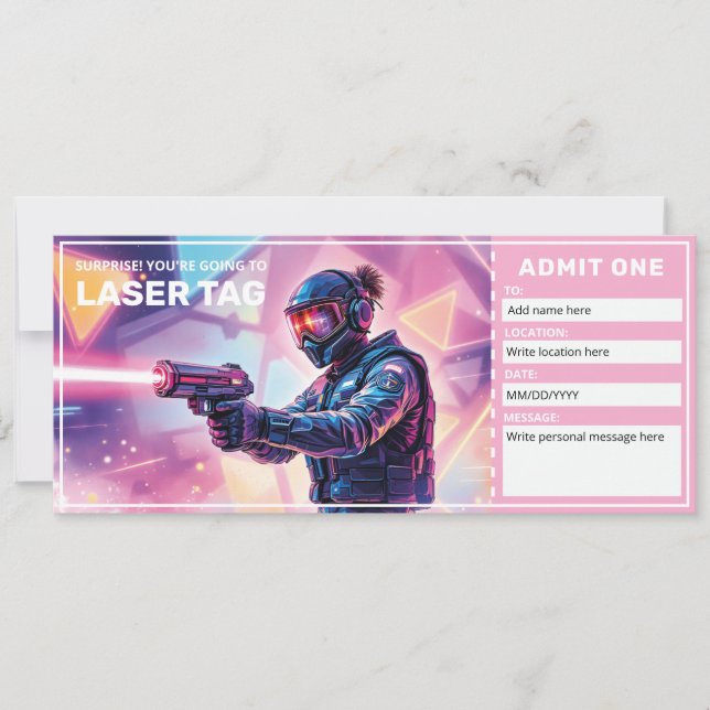 Laser Tag Gift Certificate  Invitation (Front)