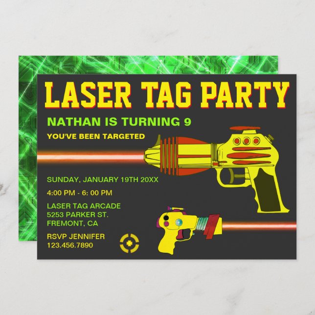 Laser Tag Kids Birthday Party Invitation (Front/Back)