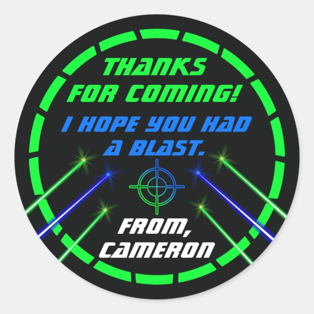 Laser Tag Neon Birthday Party Thank you Stickers (Front)