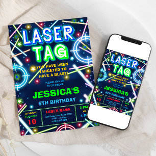 Laser Tag Neon Glow Birthday Party Invitation