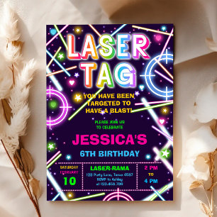 Laser Tag Neon Glow Birthday Party Invitation