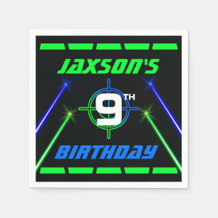Laser Tag Neon Green and Blue Birthday Party Napkin