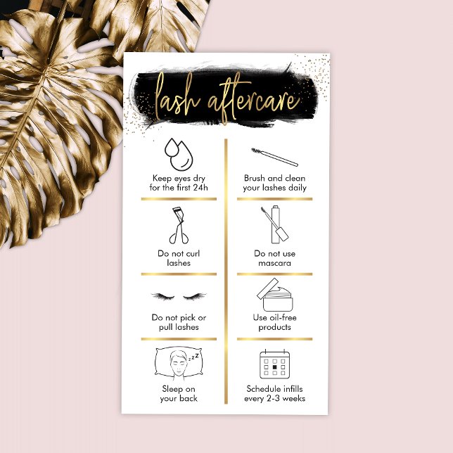 Lash Aftercare Guide Black & Gold Glitter Salon Business Card (Creator Uploaded)