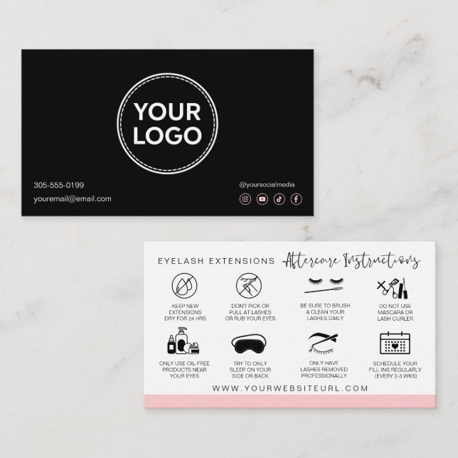 Lash Aftercare Instructions Add Your Logo Modern  Business Card (Front/Back)