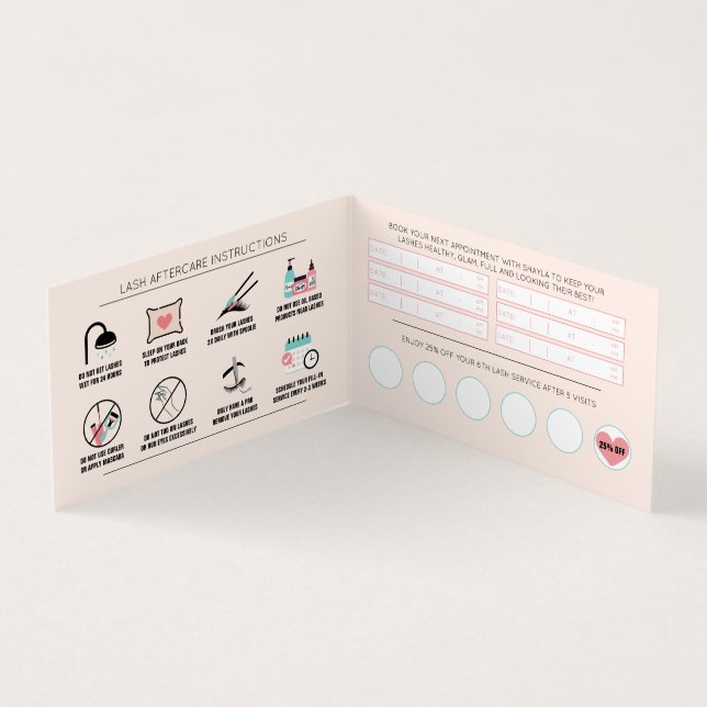 Lash Aftercare Instructions & Appointment Loyalty Business Card (Inside)