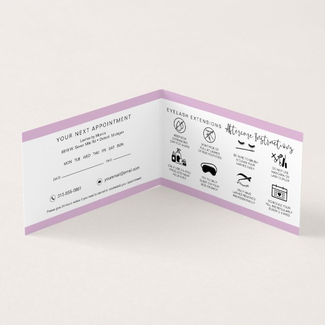 Lash Aftercare Instructions & Appointment Reminder Business Card (Inside)
