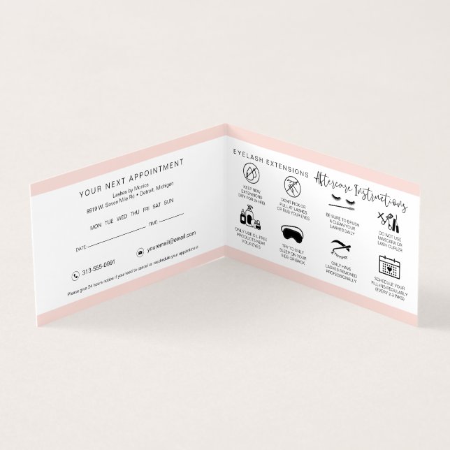 Lash Aftercare Instructions & Appointment Reminder Business Card (Inside)