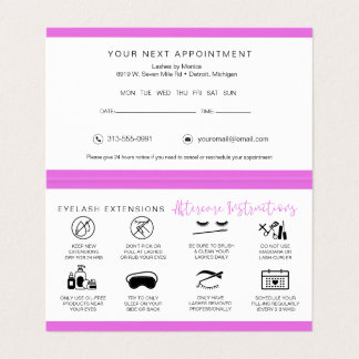 Lash Aftercare Instructions & Appointment Reminder Business Card