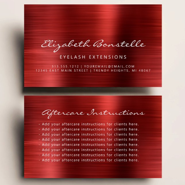 Lash Aftercare Instructions Red Metallic Business Card (Creator Uploaded)