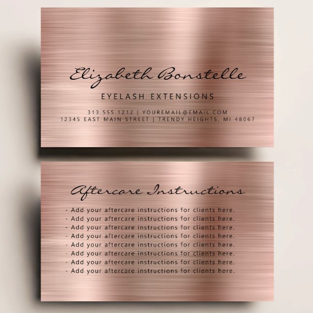 Lash Aftercare Instructions Rose Gold Metallic Business Card (Creator Uploaded)
