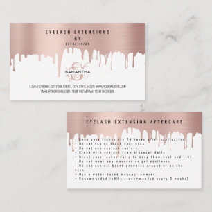 Lash Aftercare Instructions Rose Pink Gold Drips Business Card