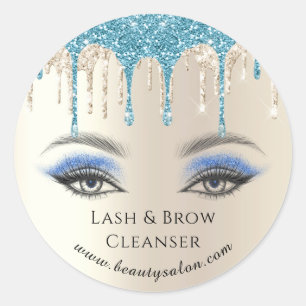 lash and brow cleanser gold blue glitters business classic round sticker