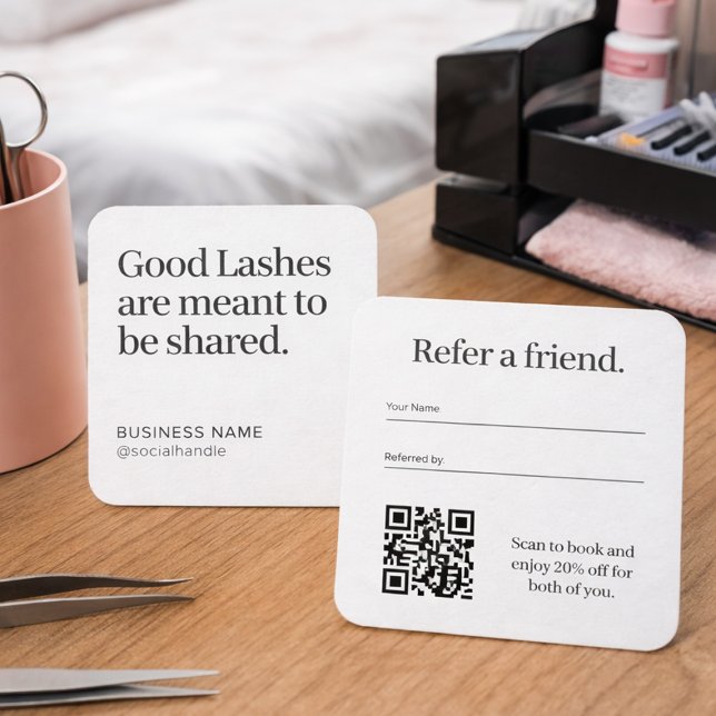 Lash Artist Referral Card with QR Code (Minimalist lash artist referral card with QR code)