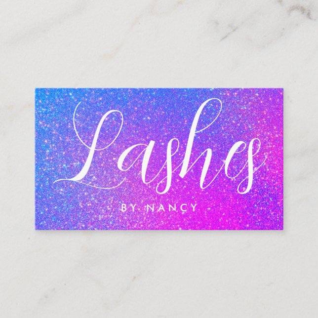 Lash Artist Typography Purple Holographic Glitter  Business Card (Front)