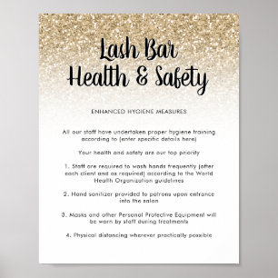 Lash Bar Health Safety Poster Gold Glitter
