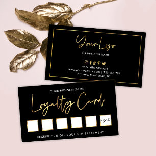 Lash Beauty Salon Black & Gold Logo Chic Customer Loyalty Card