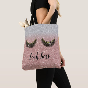 Lash Boss Eyelash Makeup Artist Rose Gold Glitter Tote Bag