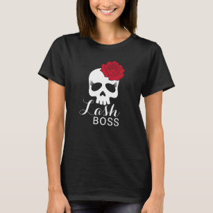 Lash Boss Floral Beauty Skull Eyelash Salon Dark T-Shirt