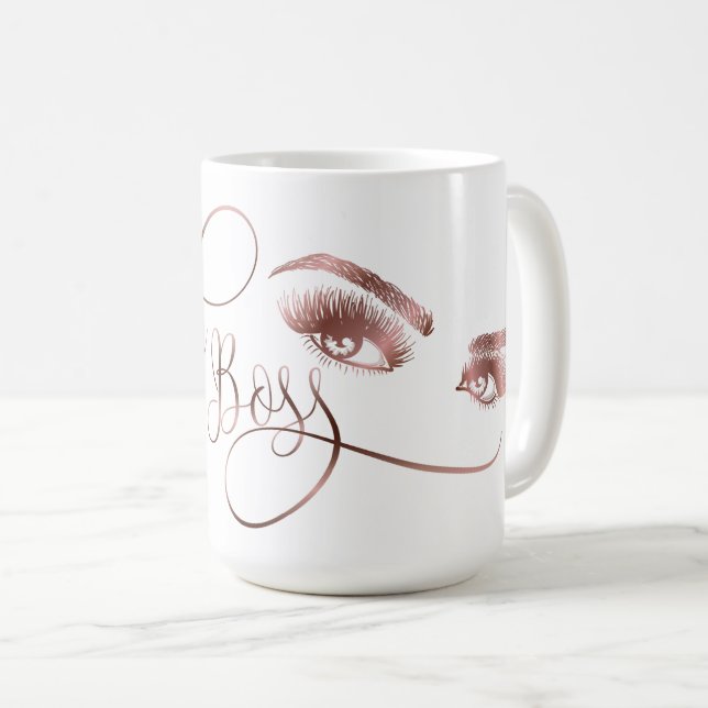 Lash Boss Makeup Eyebrow Eyes Lashes Rose Gold Coffee Mug (Front Right)