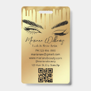 lash & brow artist qr code gold dripping business  ID badge