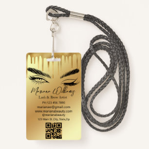 lash & brow artist qr code gold dripping business ID badge
