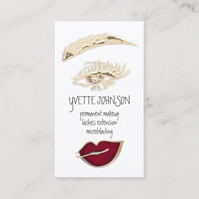 Lash Brow Makeup Artist QRCode Gold Red Lips  Business Card (Front)