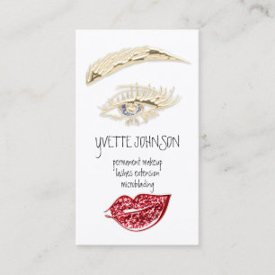 Lash Brow Permanent Makeup Logo QR Code Red Lips Business Card