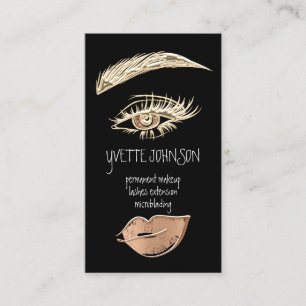 Lash Brow Permanent Makeup Logo QRCode Gold Copper Business Card
