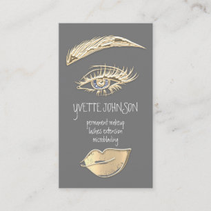Lash Brow Permanent Makeup Logo QRCode Gold Grey Business Card