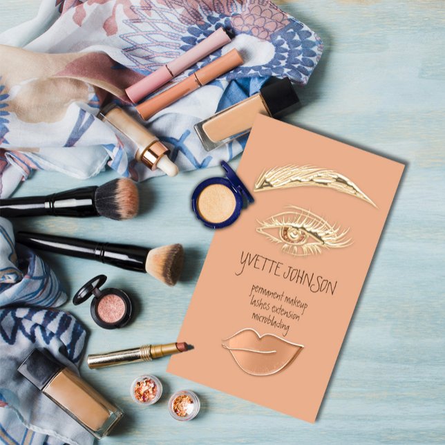 Lash Brow Permanent Makeup Logo QRCode Gold Rose Business Card (Creator Uploaded)