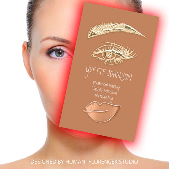 Lash Brow Permanent Makeup Logo QRCode Gold Skinny Business Card (Lash Brow Permanent Makeup Logo QRCode Gold Skinny Business Card)