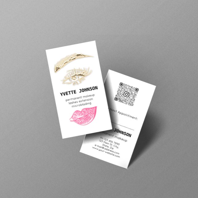 Lash Brow Permanent Makeup Logo QRCode Pink Lip Business Card (Creator Uploaded)