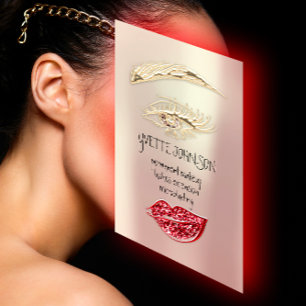 Lash Brow Permanent Makeup QRCode Gold Red Brown Business Card