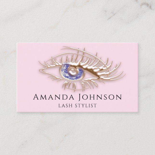 Lash Brows Makeup Logo Blue Eye Qr Code Rose Gold  Business Card (Front)