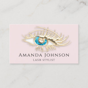 Lash Brows Makeup Logo Blue Eye QrCode Pink Gold Business Card
