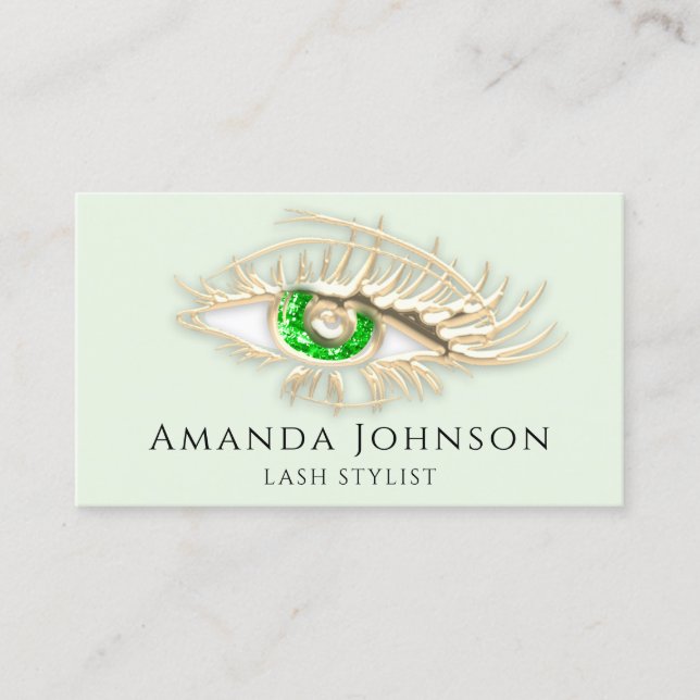 Lash Brows Makeup Logo Green Eye Qr Code Gold  Business Card (Front)