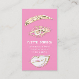 Lash Brows Permanent Makeup Logo QRCode Pink Lips Business Card