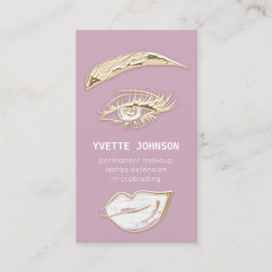 Lash Brows Permanent Makeup Logo QRCode Rose Lips Business Card
