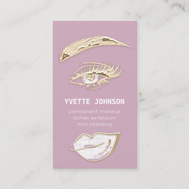 Lash Brows Permanent Makeup Logo QRCode Rose Lips  Business Card (Front)