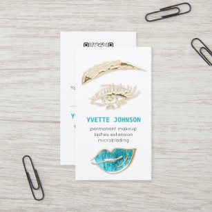 Lash Brows Permanent Makeup Logo QRCode White Blu  Business Card
