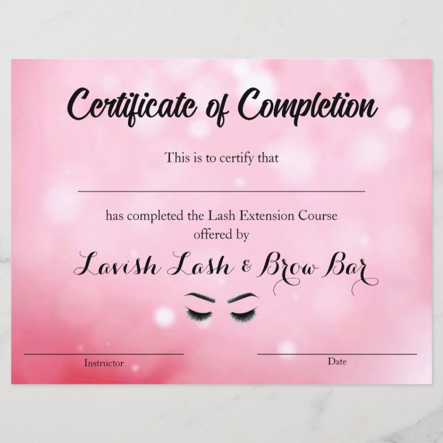 Lash Certificate of Completion (Front)