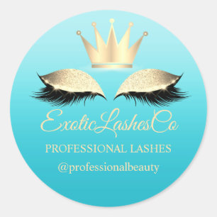 Lash Cleaner blue Gold Name Instagra Crown Classic Round Sticker