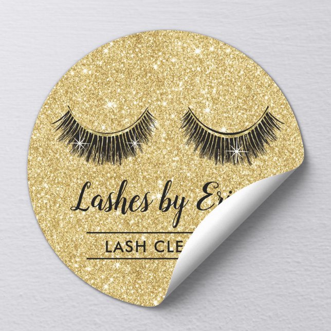 Lash Cleaner Eyelash Extensions Gold Glitter Classic Round Sticker (Creator Uploaded)